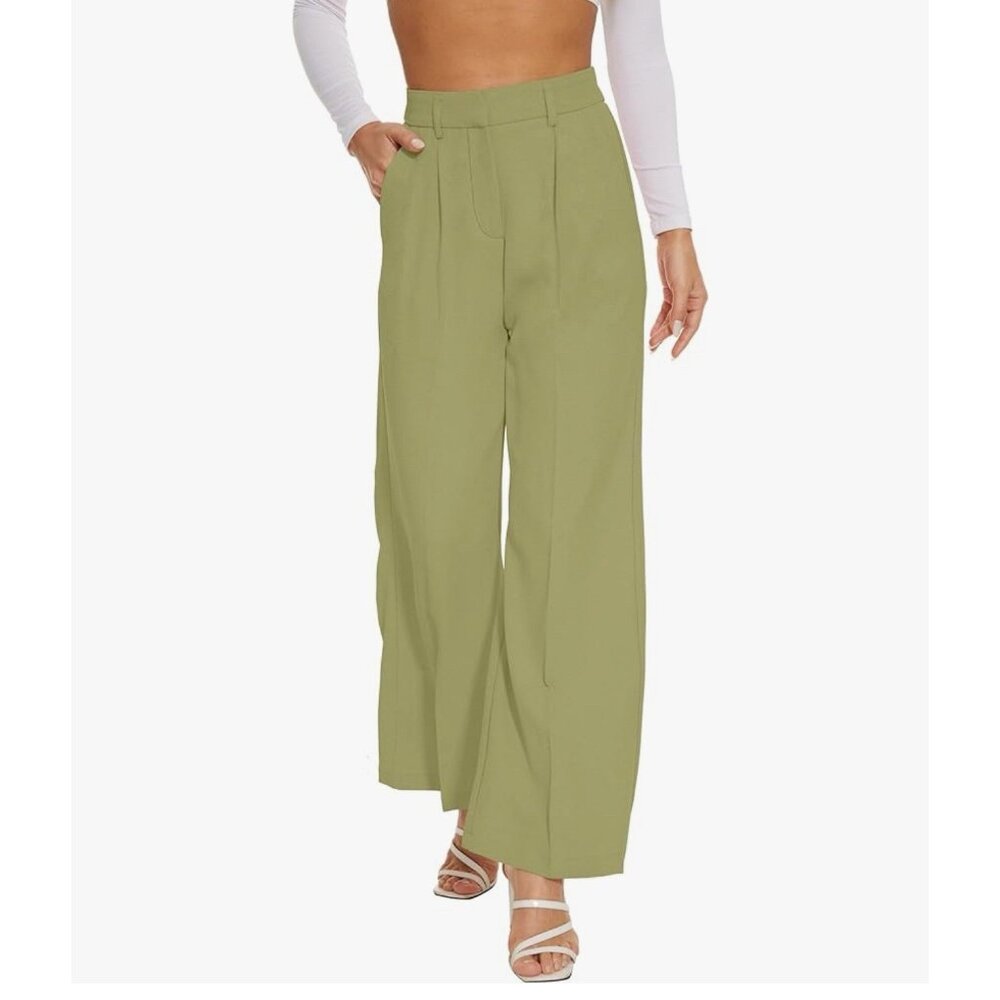 Womens Wide Leg Palazzo Dress Pants with Pockets Size 2XL Lime Green NWT